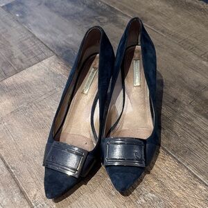 Navy Suede Women's Shoes with Metallic Accents